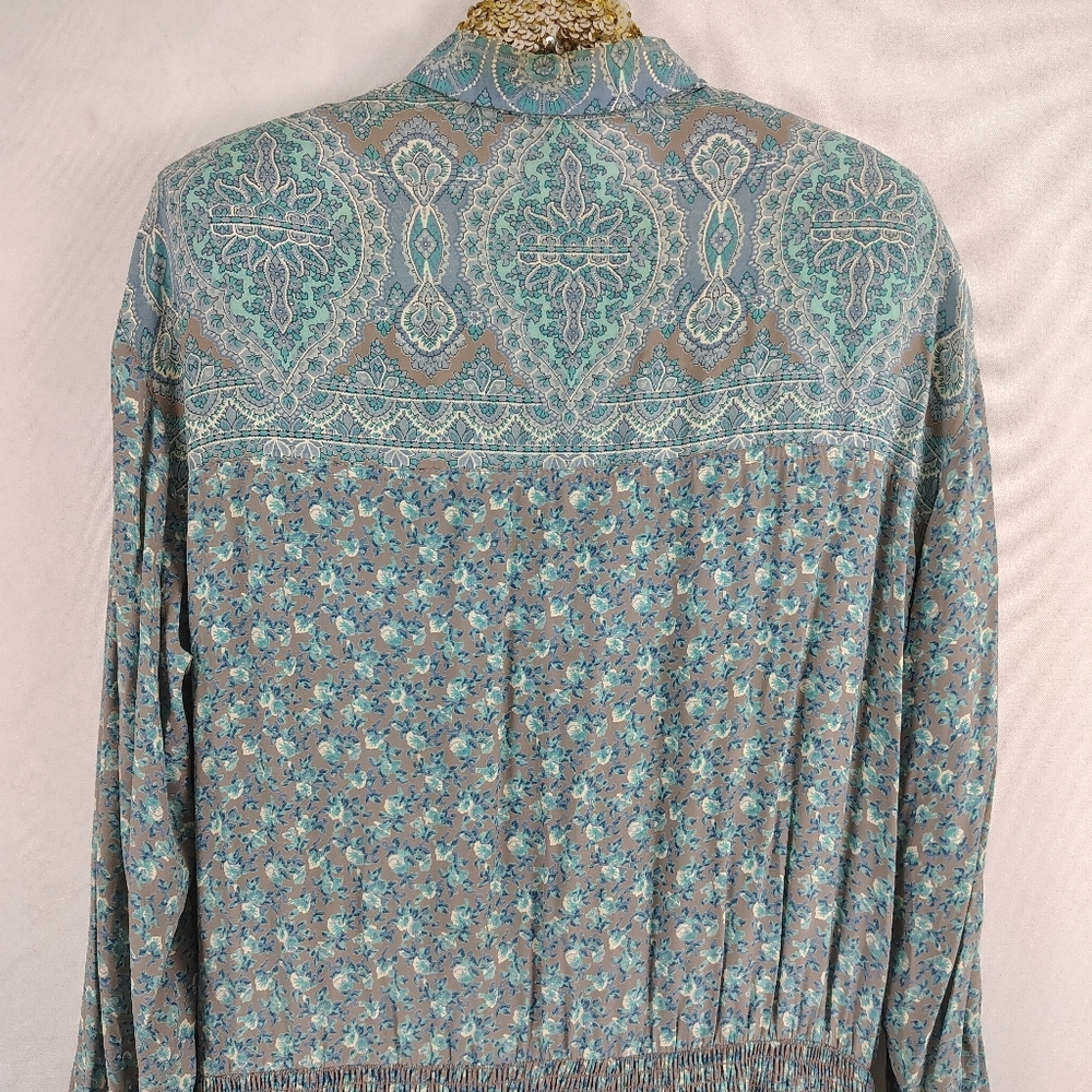 Vintage 80s California Girl Women's Blue Floral Long Maxi Dress Size 14 Coastal - Picture 6 of 8